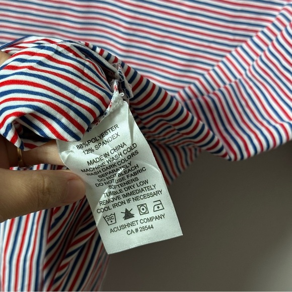 FJ Foot Joy Polo Shirt Men Blue/Red Striped Performance Short Sleeve size Large - Picture 6 of 10